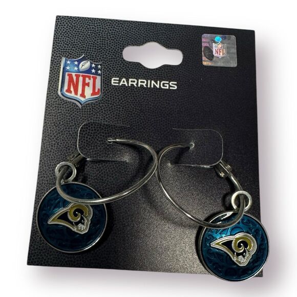 NFL‎ Los Angeles Rams Hoop Earrings Circular Blue/Logo Design - Picture 2 of 4